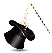 Image of a magic top hat suspended in air at an angle with a magic wand sprinkling sparkling Secret Ingredients
for Writing a Killer Teen Novel into the hat.