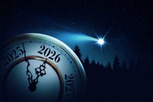 Clock showing the turn from 2025 to 2026, to represent our One Word post.