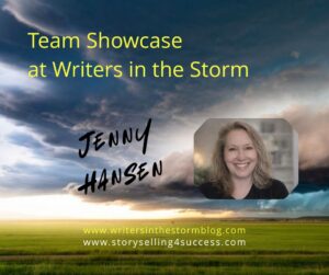 Photo with Writers in the Storm background titled "Team Showcase - Jenny Hansen"