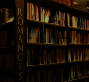 Book shelf with romance sign