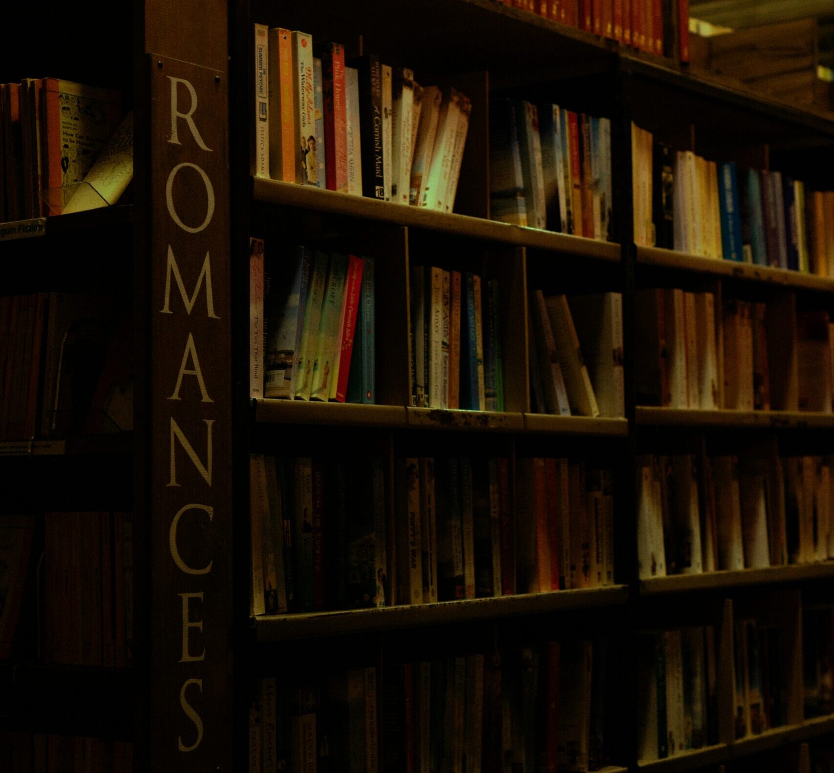 Book shelf with romance sign