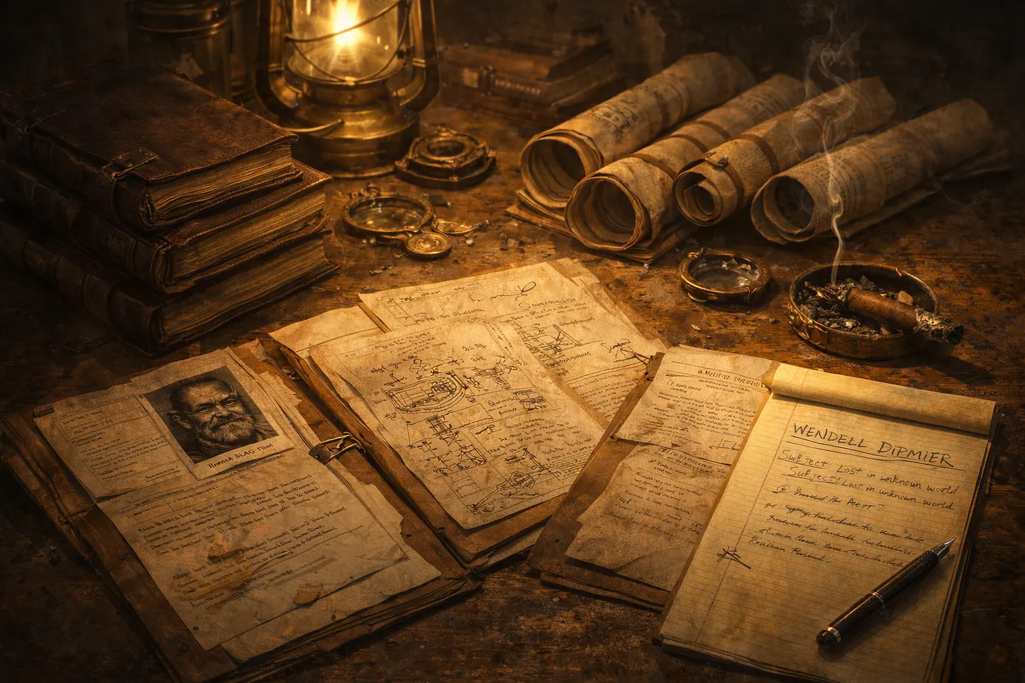 world building in progress - fantasy scrolls and writing material